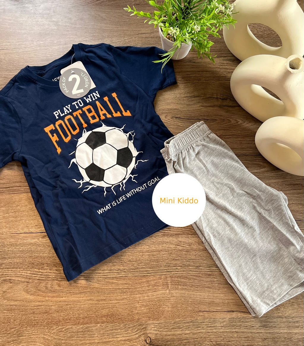 LCW Kids Crew Neck Printed Short Sleeve Boys' Shorts Pyjama Set