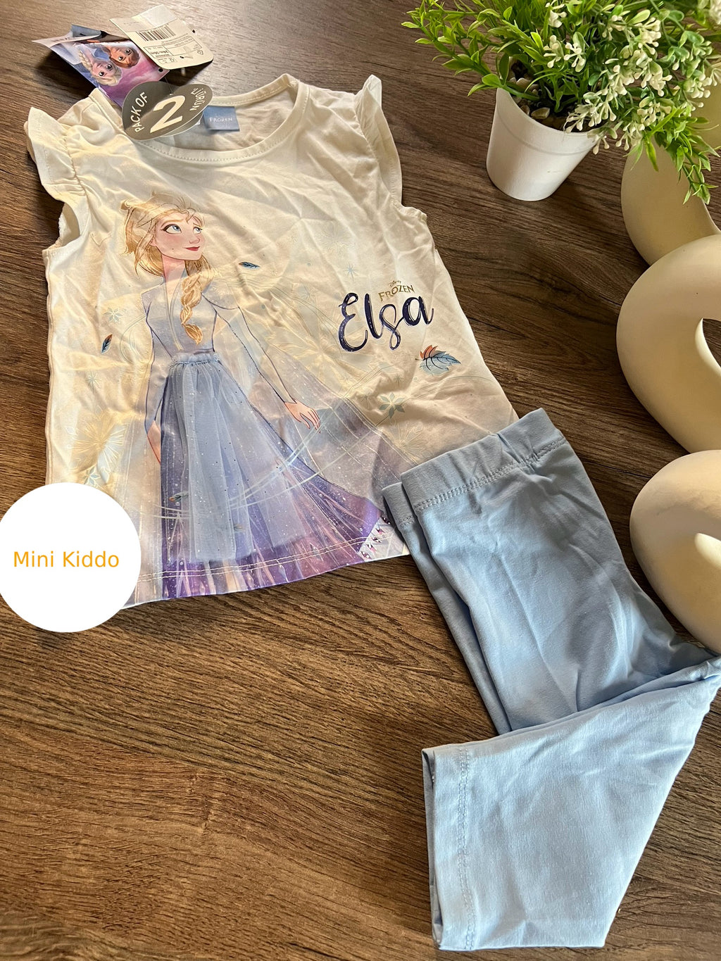 LCW Kids Crew Neck Short Sleeve Elsa Printed Baby Girls' T-shirt And Leggings 2 Pack Set