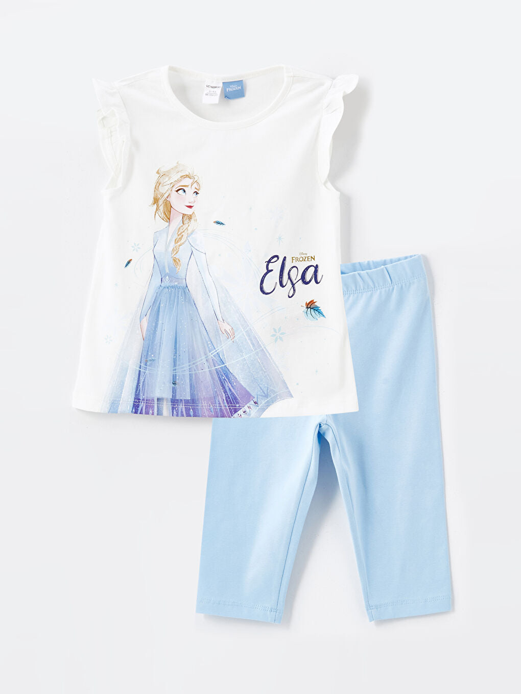 LCW Kids Crew Neck Short Sleeve Elsa Printed Baby Girls' T-shirt And Leggings 2 Pack Set
