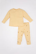 DeFacto : Baby Girl Waffle T-Shirt Floral Leggings 2 Piece Set