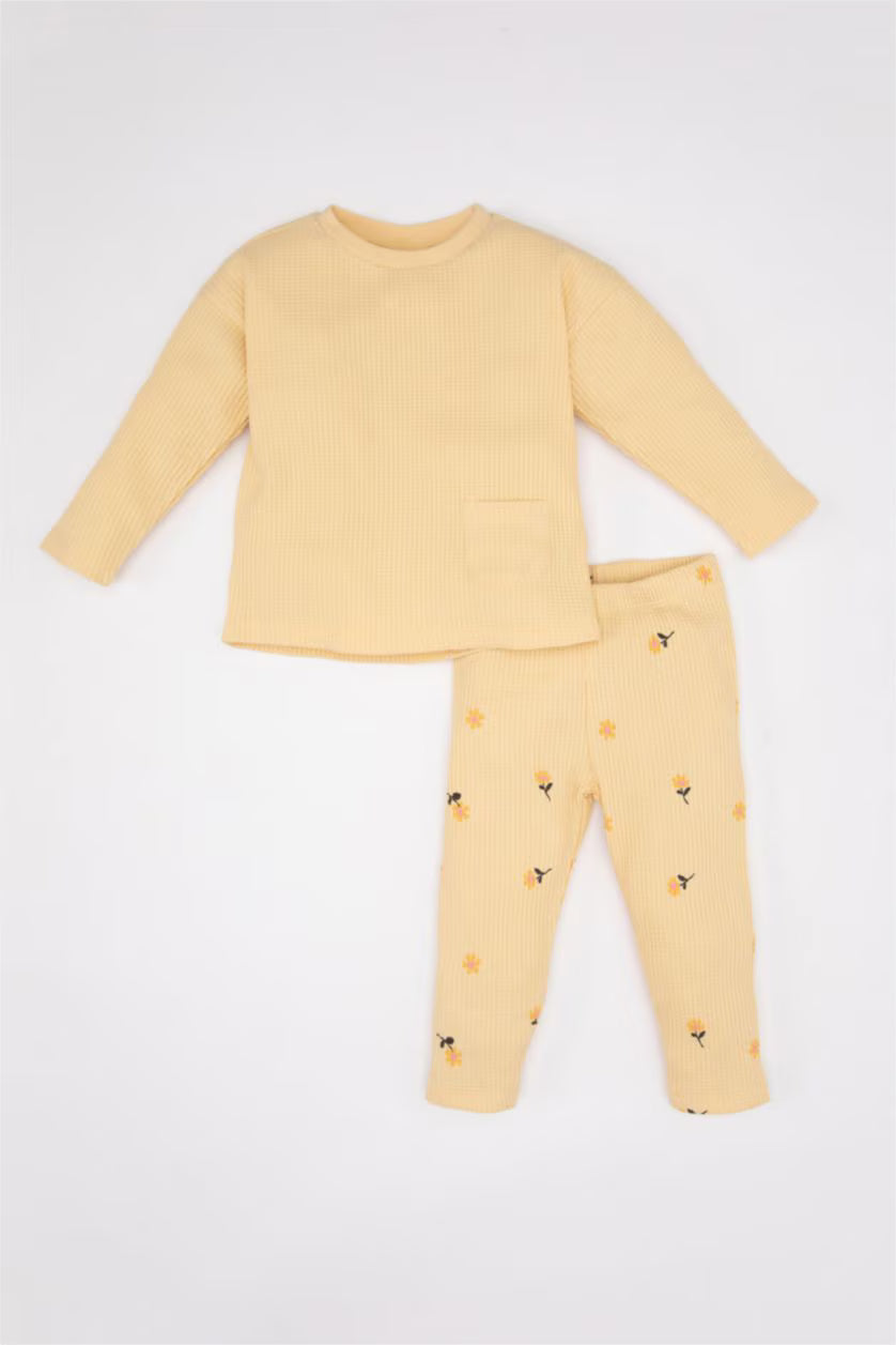 DeFacto : Baby Girl Waffle T-Shirt Floral Leggings 2 Piece Set