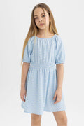 DeFacto : Girl Wrinkled Patterned Short Sleeve Dress