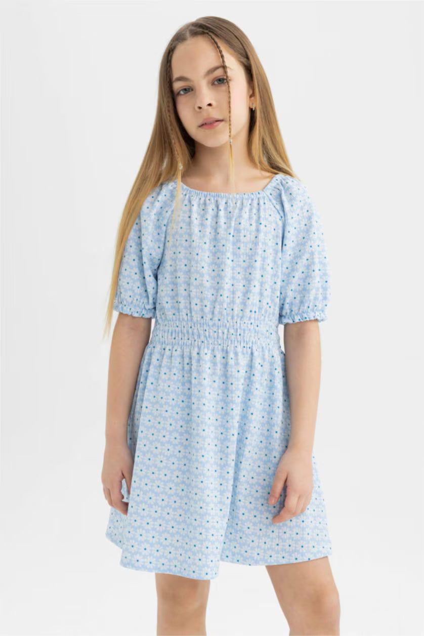 DeFacto : Girl Wrinkled Patterned Short Sleeve Dress