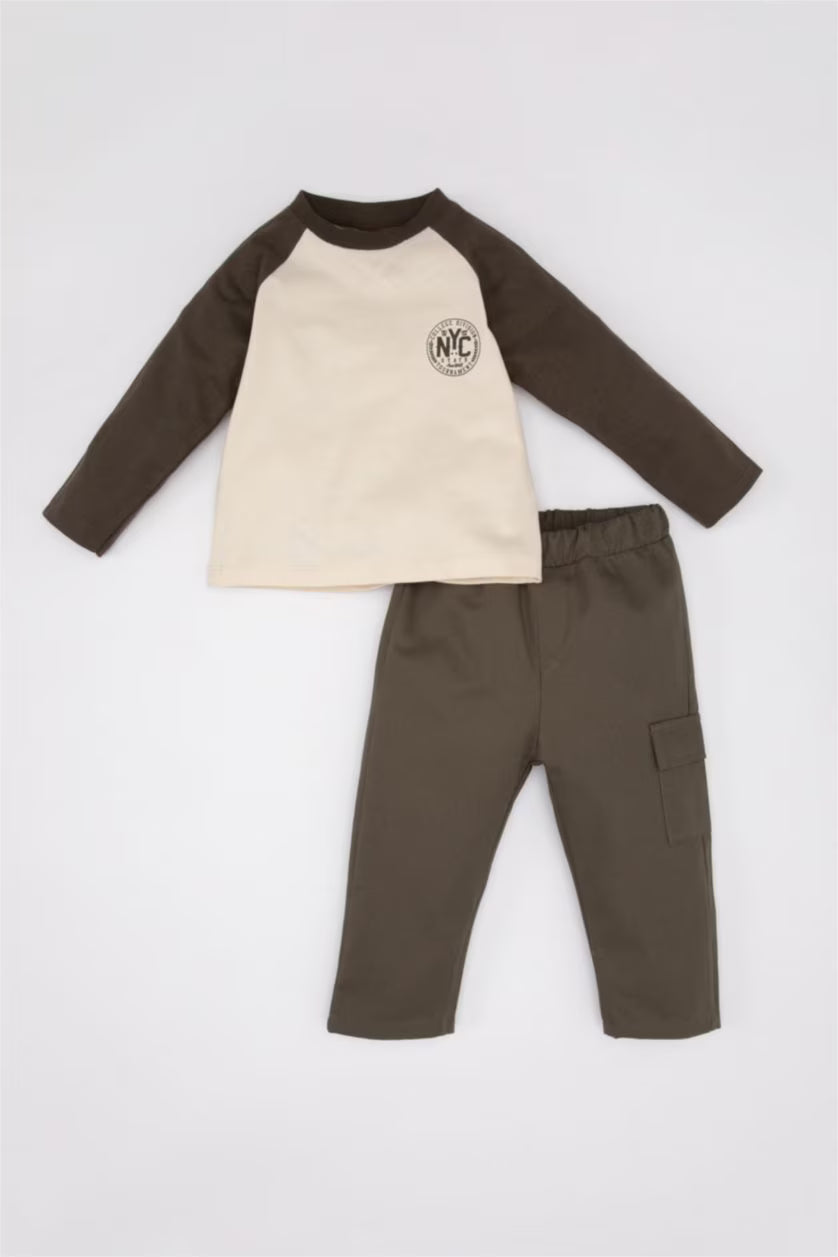 DeFacto : Baby Boy Slogan Printed T-Shirt Trousers 2 Piece Set