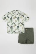 DeFacto : Baby Boy Pattern Poplin Shirt and Shorts 2 Piece Set