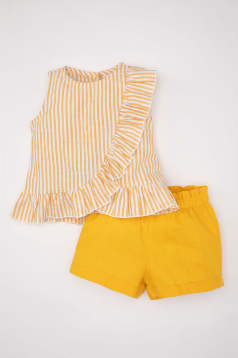 DeFacto : Baby Girl Striped Flared Poplin Blouse Shorts 2 Piece Set