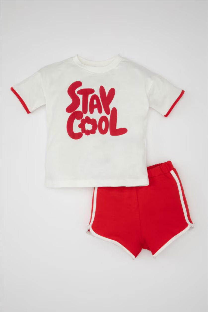 DeFacto : Baby Girl Printed Short Sleeve T-Shirt Shorts 2 Piece Set