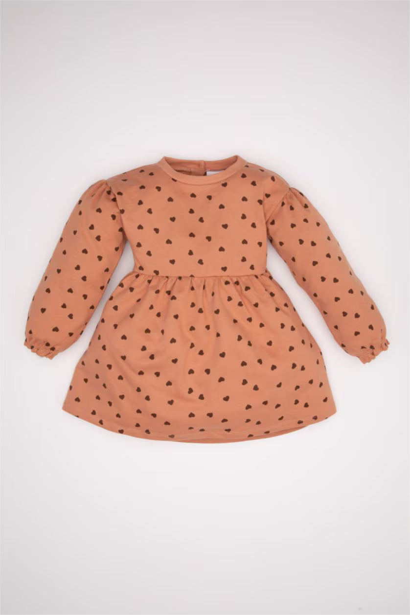 DeFacto : Baby Girl Crew Neck Heart Polka Dot Sweatshirt Dress