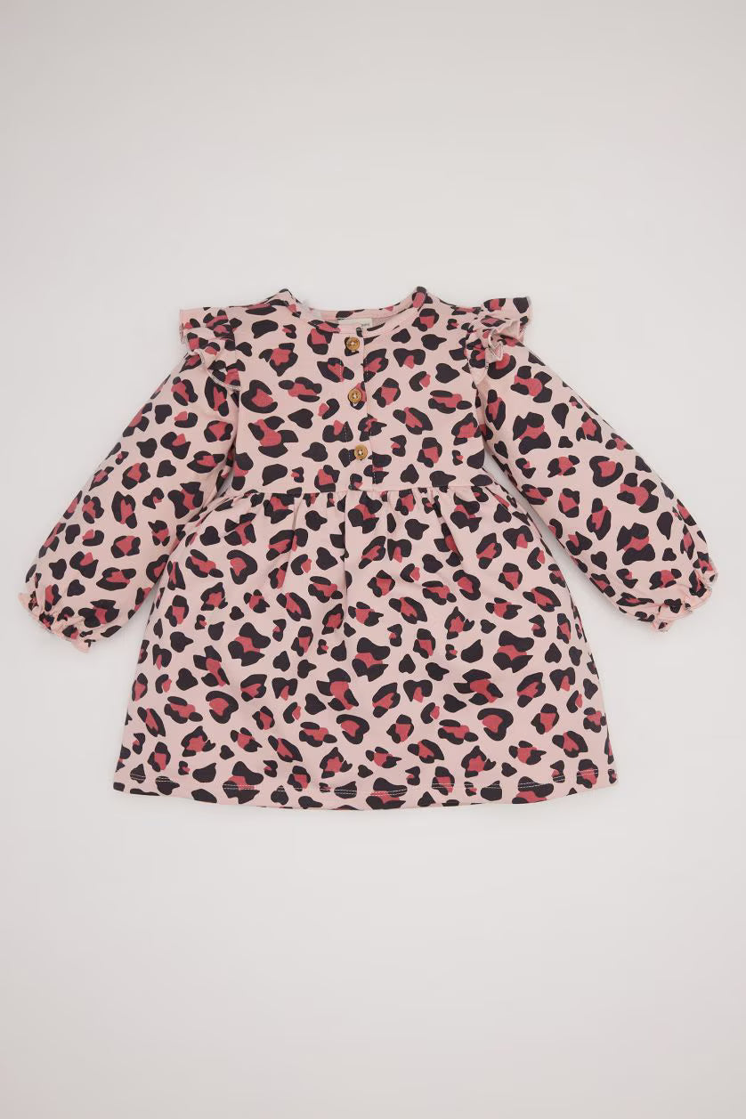 DeFacto : Baby Girl Crew Neck Buttoned Leopard Dress