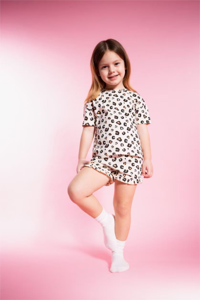 DeFacto : Baby Girl Leopard Patterned T-Shirt Shorts 2 Piece Set